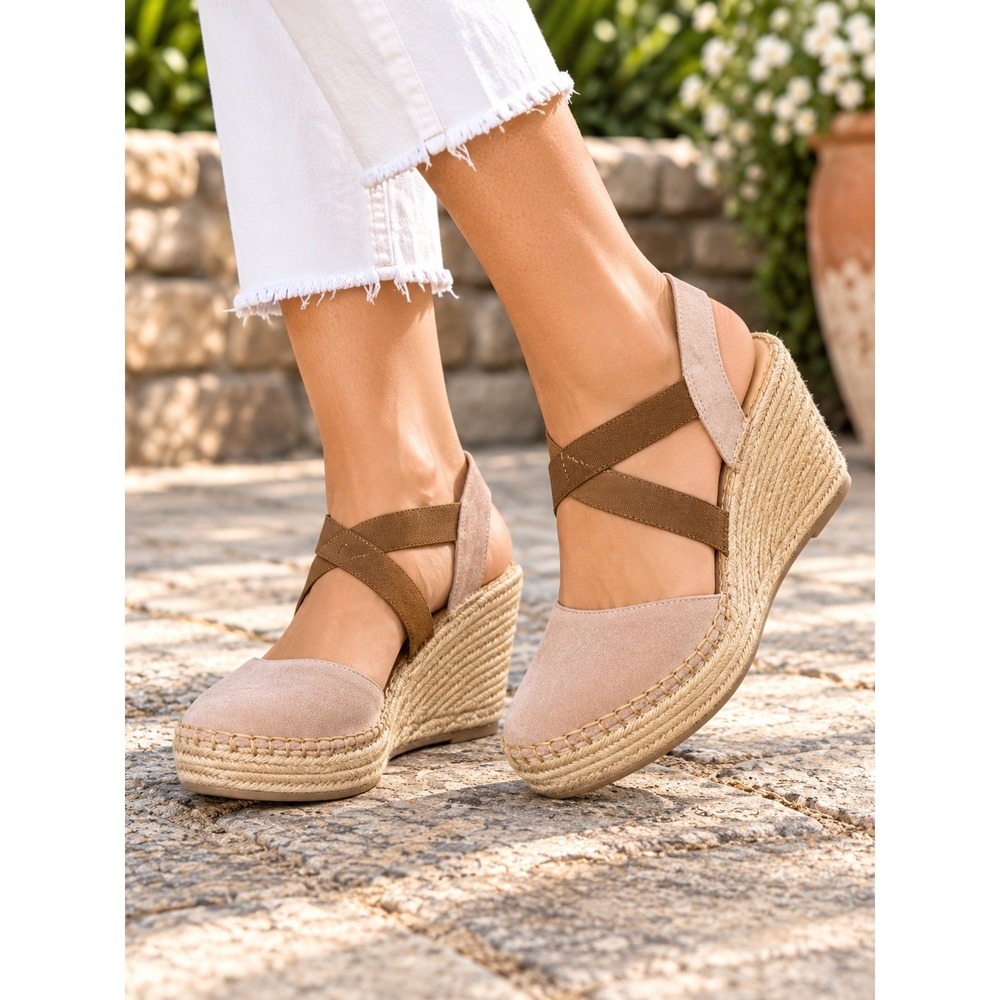 Born Suede Espadrille Wedge Sandals Blush Pink Slingback Womens 9 40.5